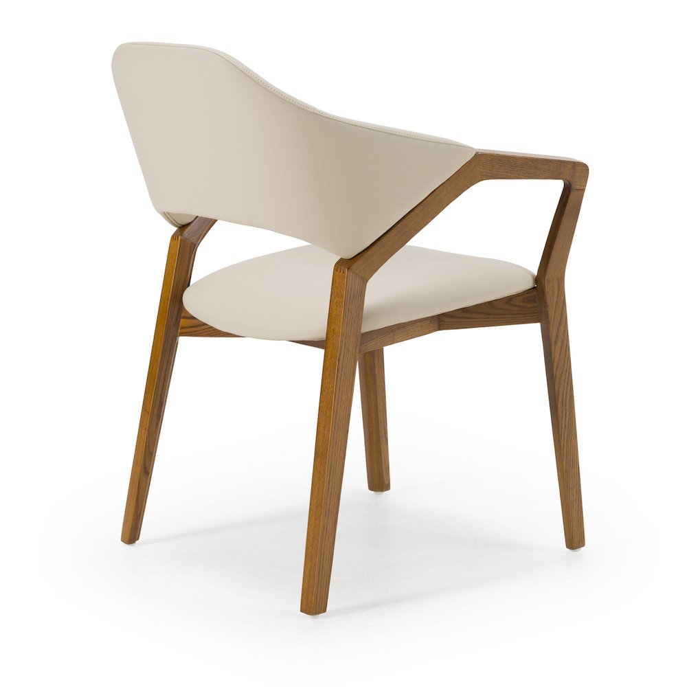 Modrest Ocasio - Mid-Century Modern Cream Vegan Leather + Walnut Dining Chair. Picture 4