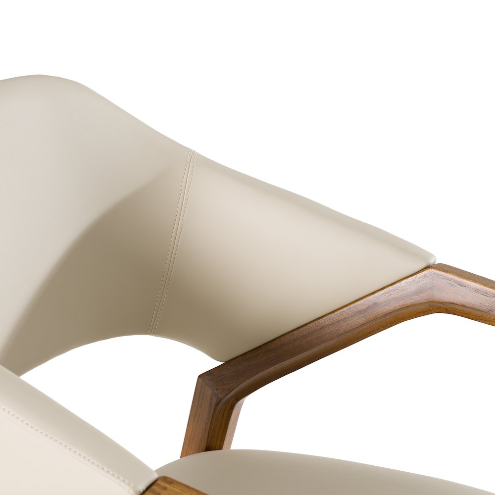 Modrest Ocasio - Mid-Century Modern Cream Vegan Leather + Walnut Dining Chair. Picture 6