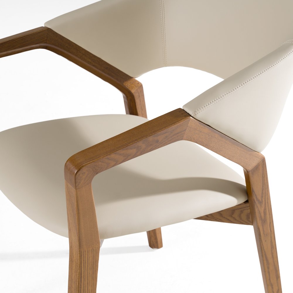 Modrest Ocasio - Mid-Century Modern Cream Vegan Leather + Walnut Dining Chair. Picture 7