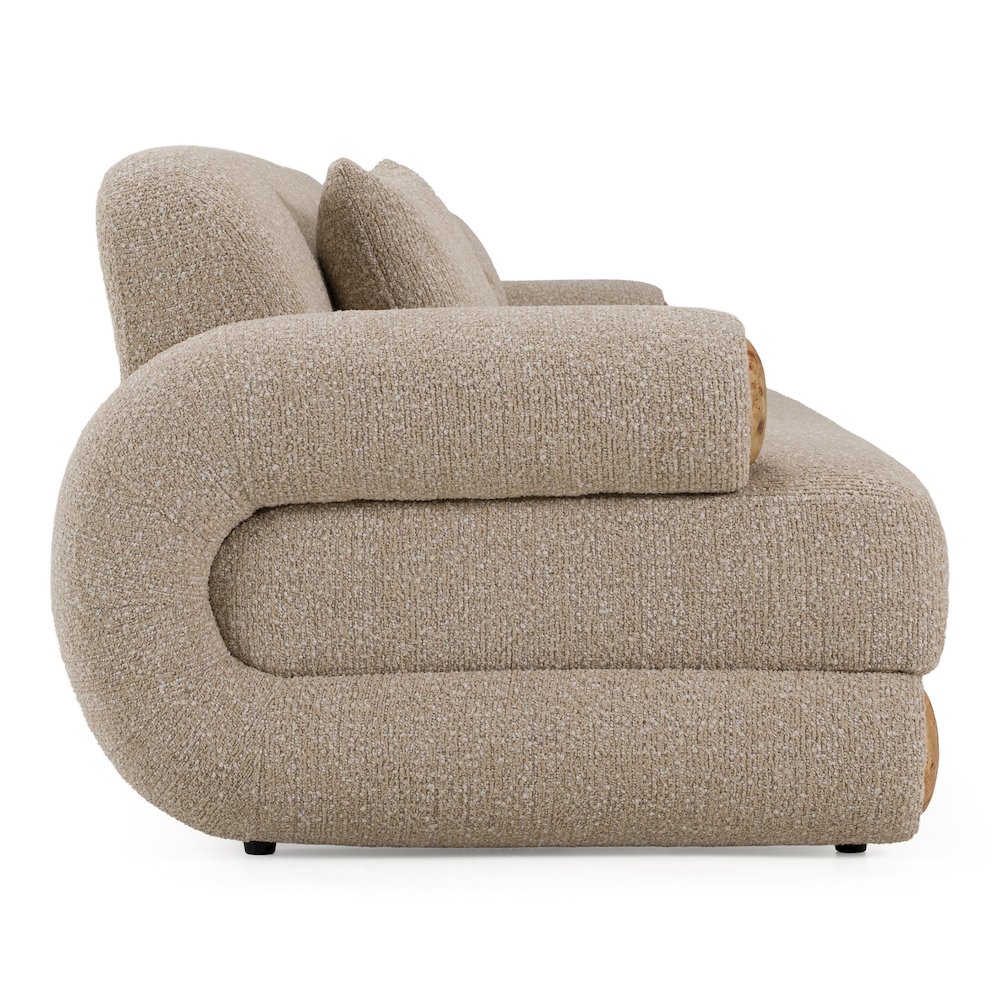Odette - Modern Beige Fabric + White Burl Sofa. Picture 6