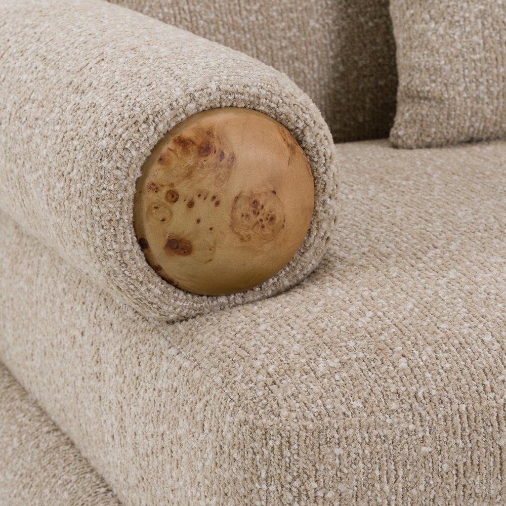 Odette - Modern Beige Fabric + White Burl Sofa. Picture 9