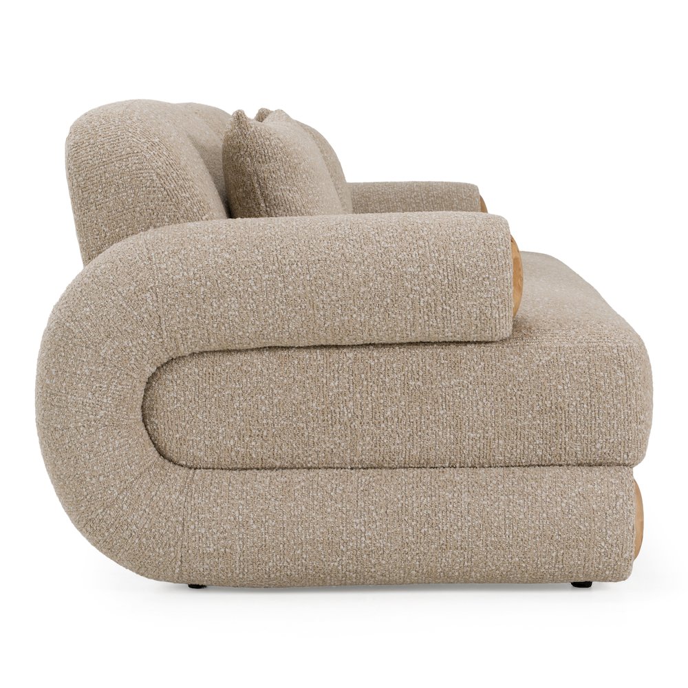 Odette - Modern Beige Fabric + White Burl Loveseat Sofa. Picture 3