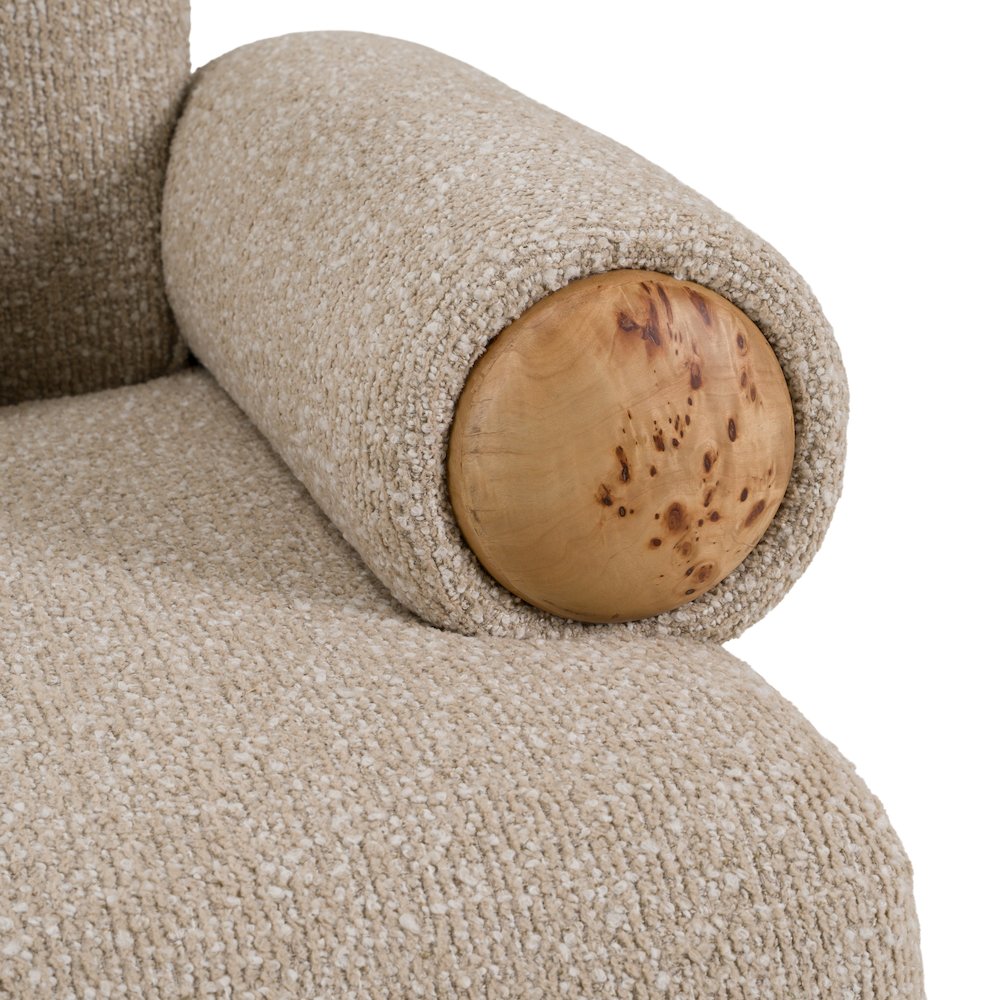Odette - Modern Beige Fabric + White Burl Loveseat Sofa. Picture 6