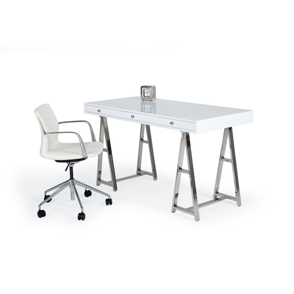 Modrest Ostrow - White + Stainless Steel Desk. Picture 1