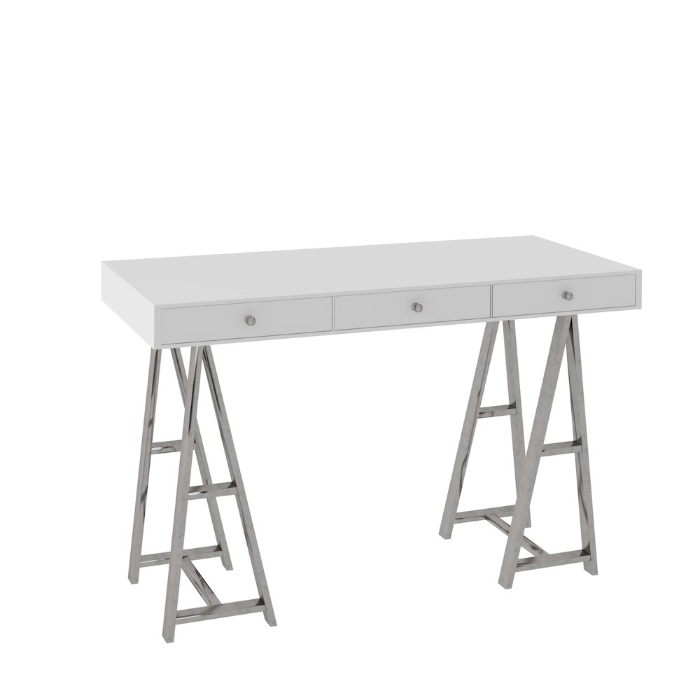 Modrest Ostrow - White + Stainless Steel Desk. Picture 2