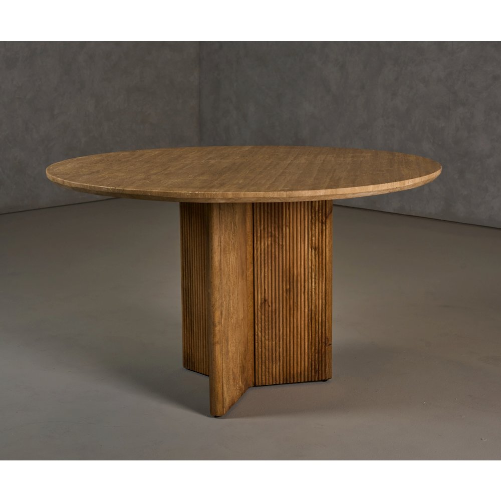 Pawnee - Modern Travertine Marble Wood Round Dining Table. Picture 4