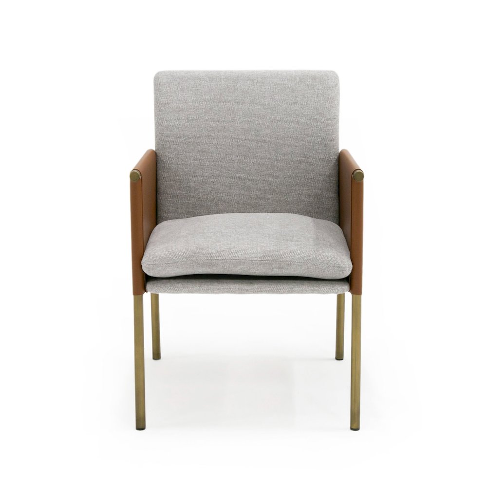 Modrest Pettit - Modern Light Grey/ Camel and Brass Arm Dining Chair. Picture 1