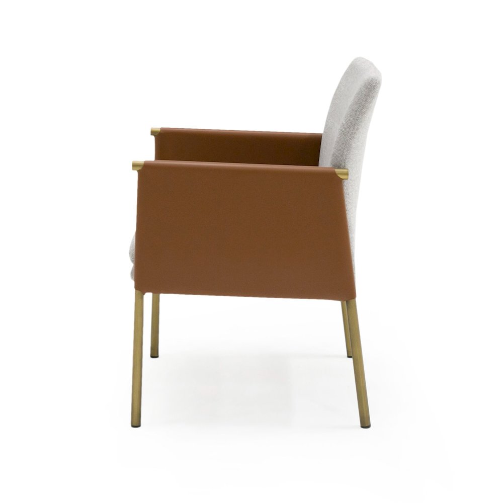 Modrest Pettit - Modern Light Grey/ Camel and Brass Arm Dining Chair. Picture 3