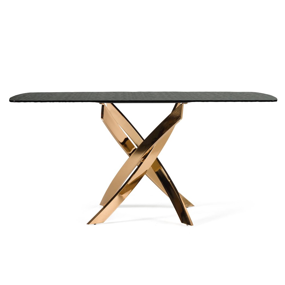 Modrest Pyrite - Modern Brown Glass + Rosegold Rectangular Dining Table. Picture 1