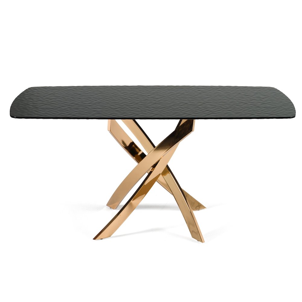 Modrest Pyrite - Modern Brown Glass + Rosegold Rectangular Dining Table. Picture 2