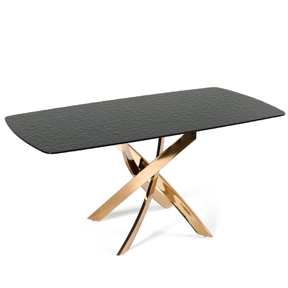 Modrest Pyrite - Modern Brown Glass + Rosegold Rectangular Dining Table. Picture 3