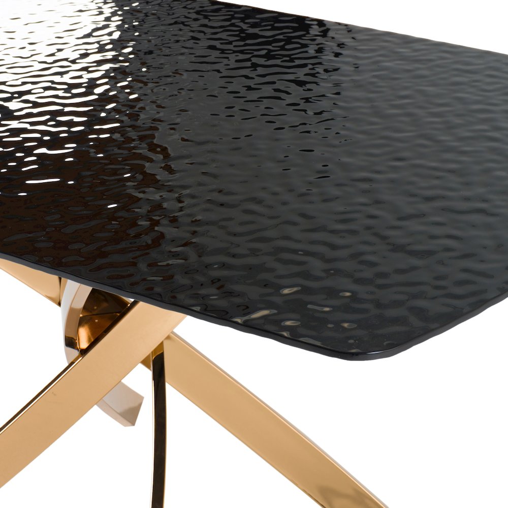 Modrest Pyrite - Modern Brown Glass + Rosegold Rectangular Dining Table. Picture 4