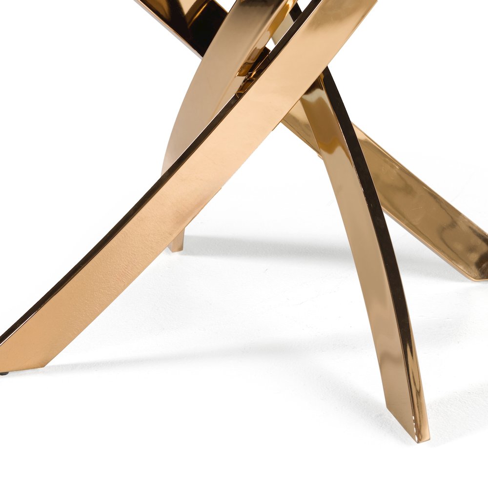 Modrest Pyrite - Modern Brown Glass + Rosegold Rectangular Dining Table. Picture 5