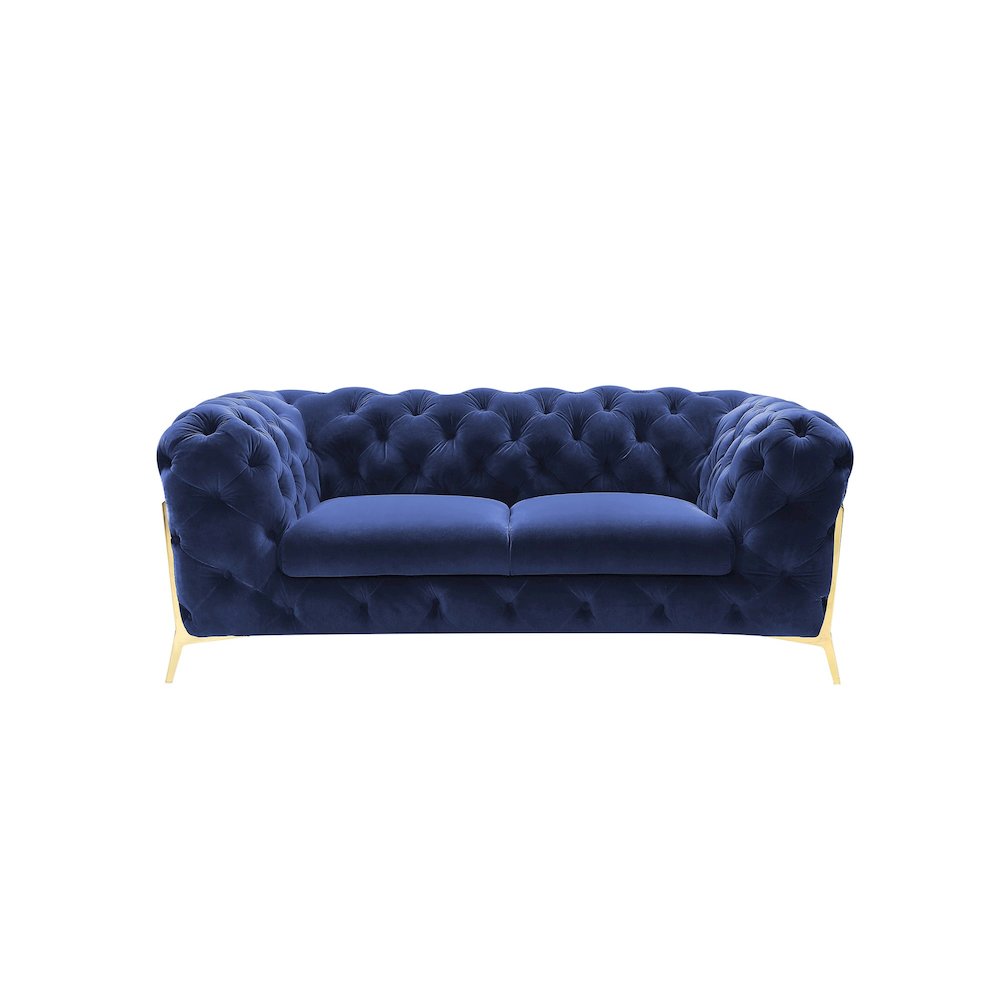 Divani Casa Quincey - Transitional Blue Velvet Loveseat. Picture 1