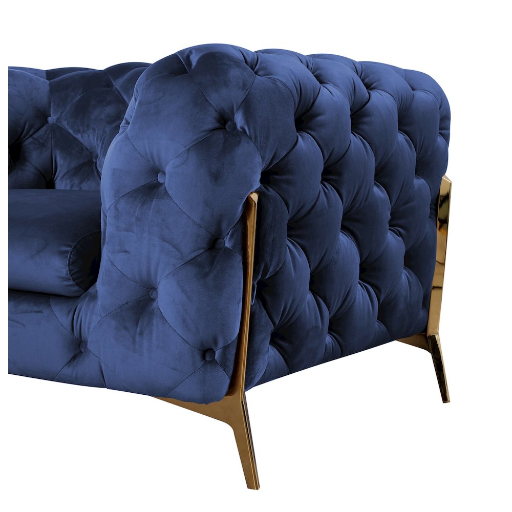 Divani Casa Quincey - Transitional Blue Velvet Loveseat. Picture 2