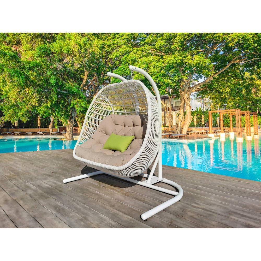 Renava San Juan Outdoor White & Beige Hanging Chair. Picture 1