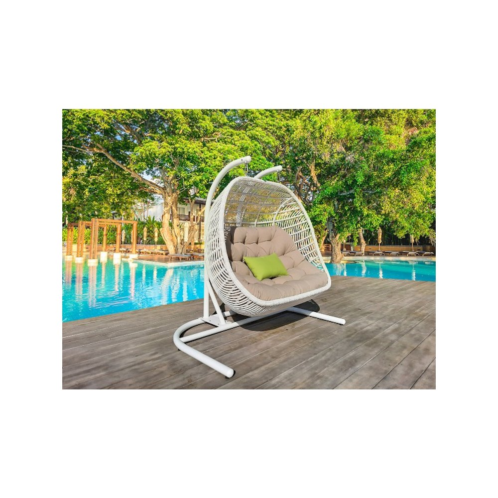 Renava San Juan Outdoor White & Beige Hanging Chair. Picture 2