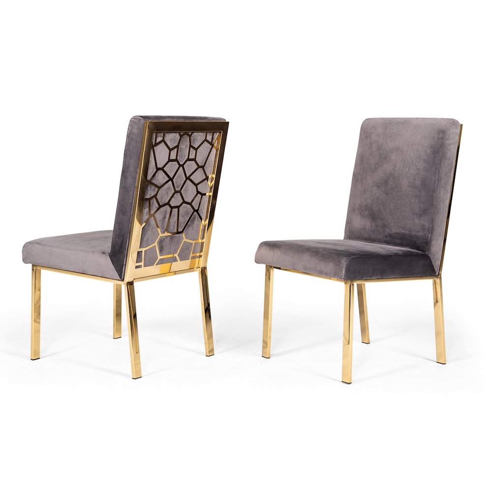 Modrest Reba Modern Grey Velvet & Gold Dining Chair (Set of 2). Picture 1