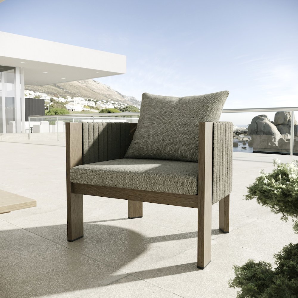 Renava Salvora - Outdoor Beige Fabric & Grey Rope Chair. Picture 6