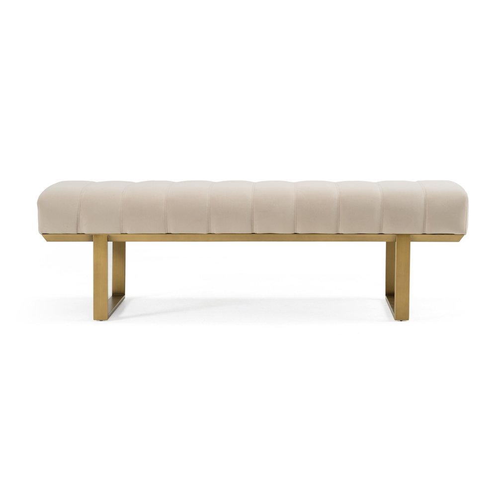 Modrest Robles - Modern Beige Fabric + Antique Brass Dining Bench. Picture 1