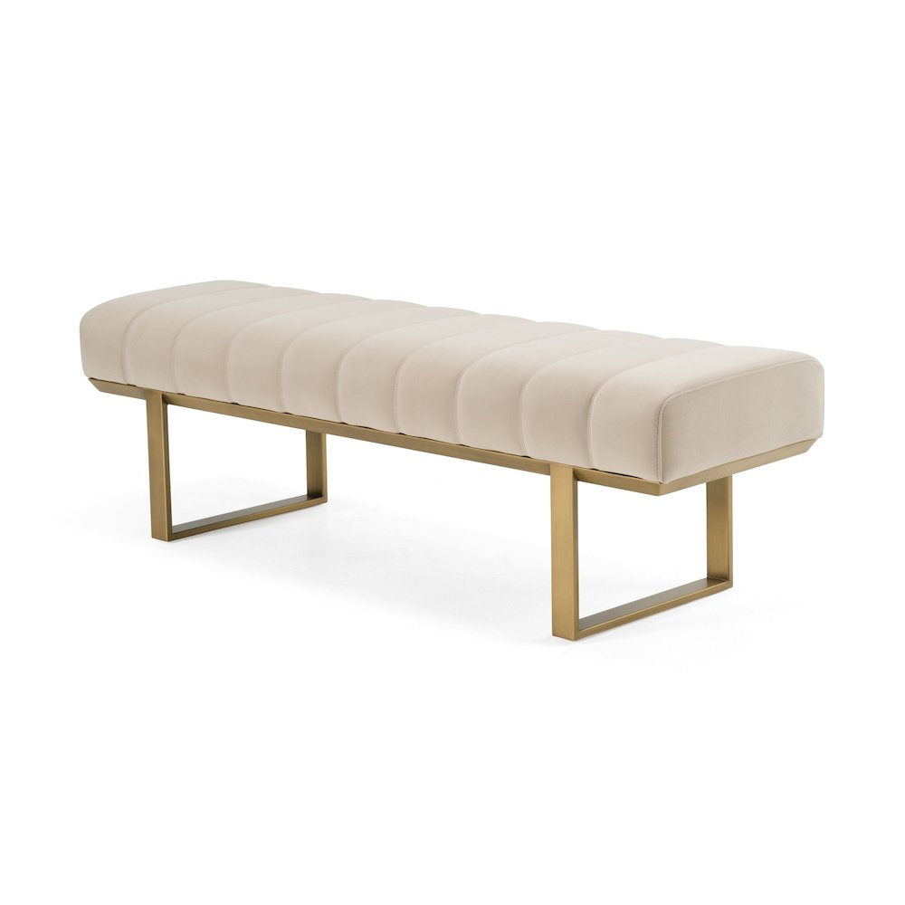 Modrest Robles - Modern Beige Fabric + Antique Brass Dining Bench. Picture 2