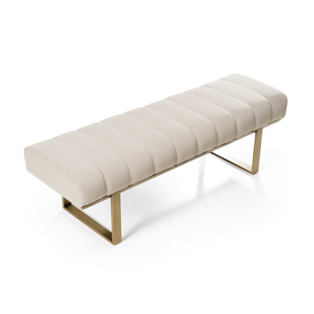 Modrest Robles - Modern Beige Fabric + Antique Brass Dining Bench. Picture 3