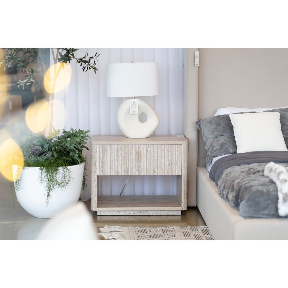Nova Domus Roma - Modern Faux Travertine + Gold Nightstand. Picture 10