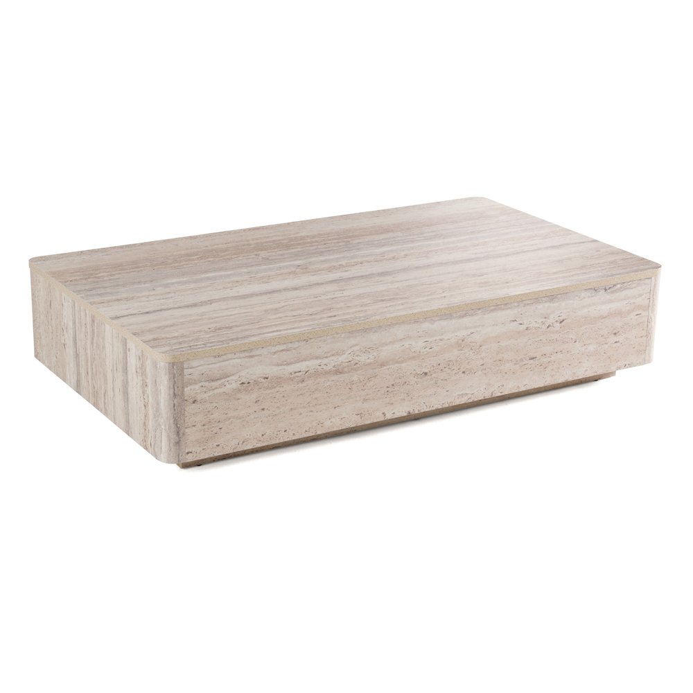Roma - Modern Faux Travertine Rectangular Coffee Table. Picture 4