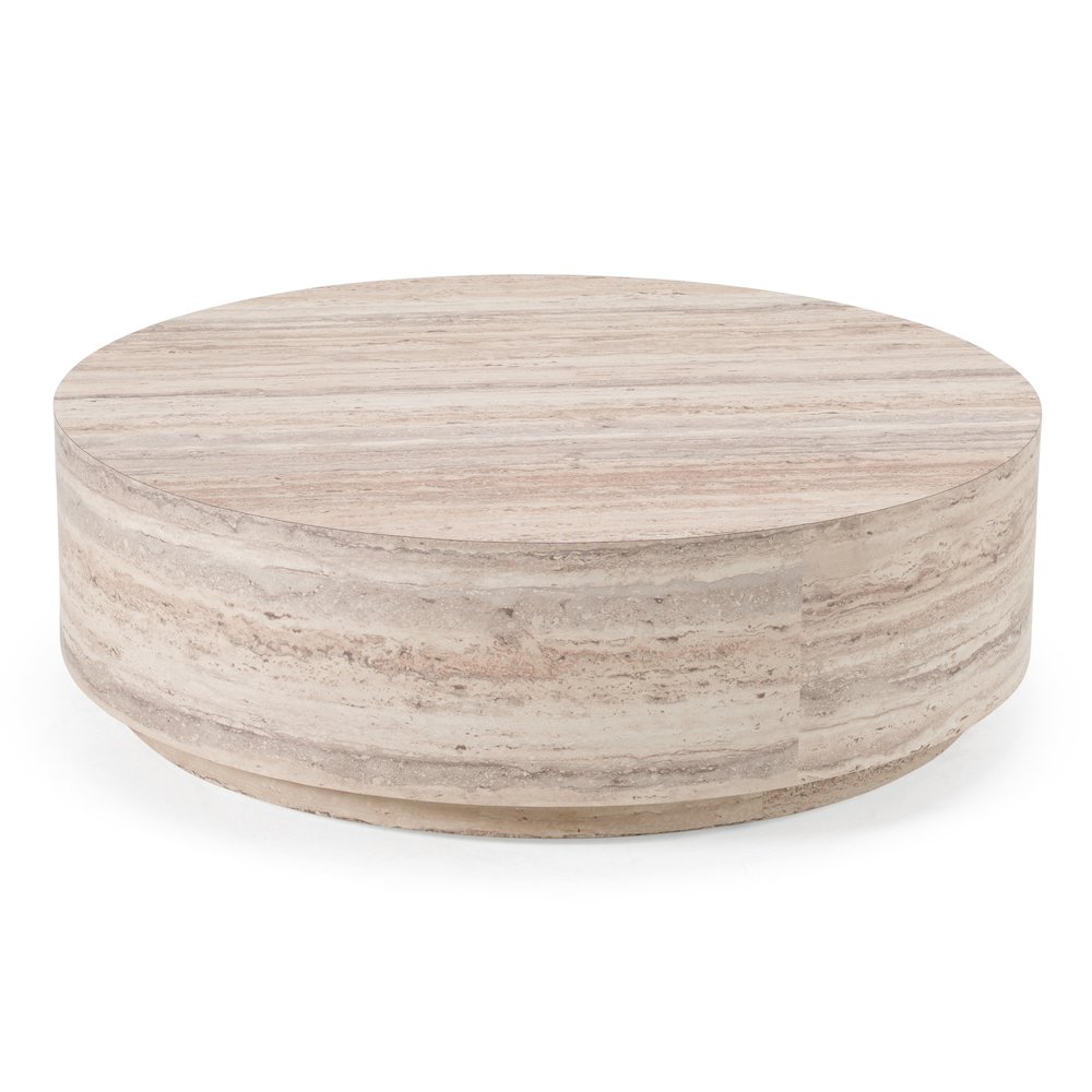 Roma - Modern Faux Travertine Round Coffee Table. Picture 3