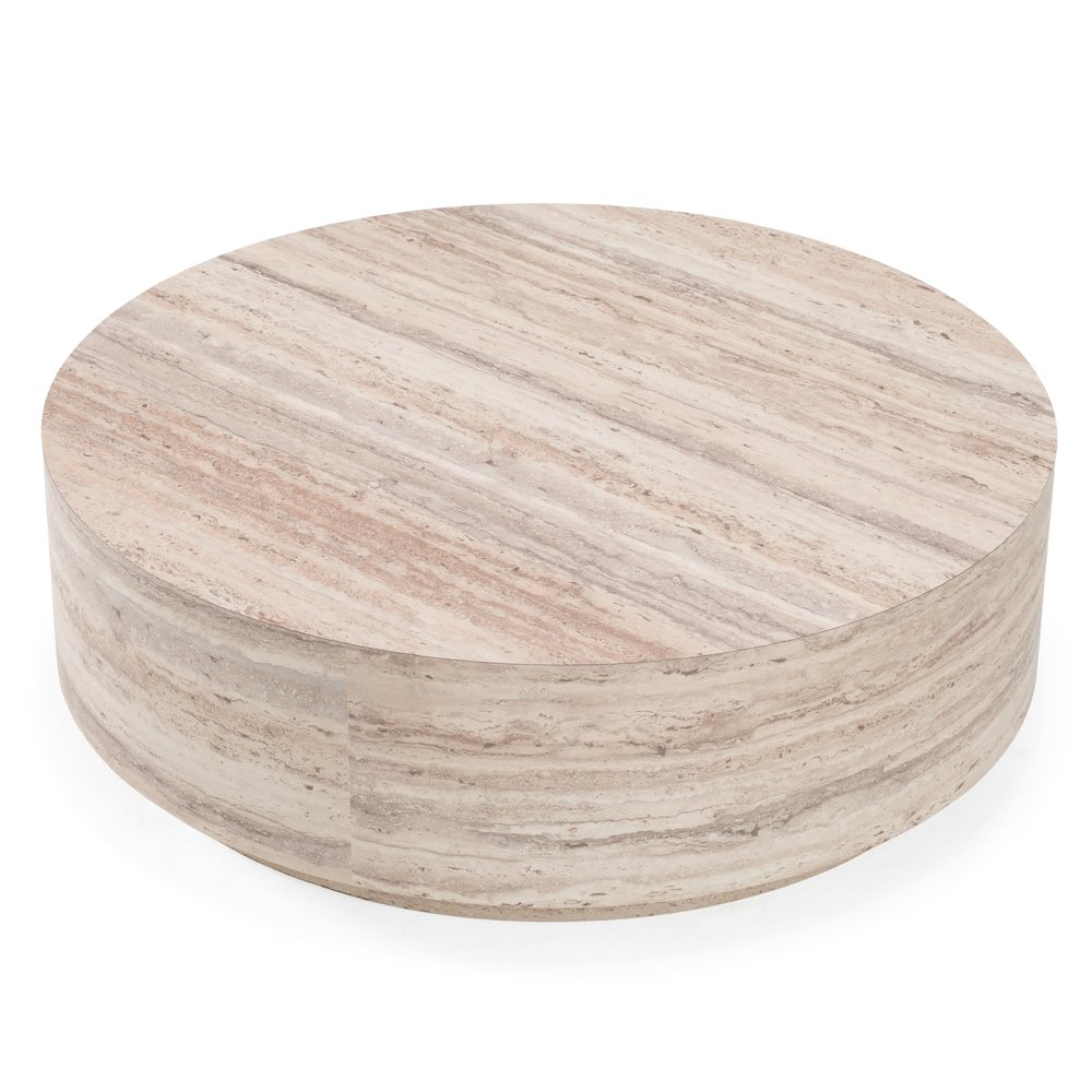 Roma - Modern Faux Travertine Round Coffee Table. Picture 4