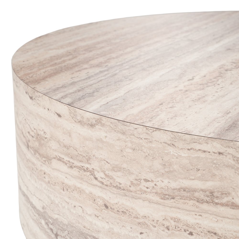 Roma - Modern Faux Travertine Round Coffee Table. Picture 5