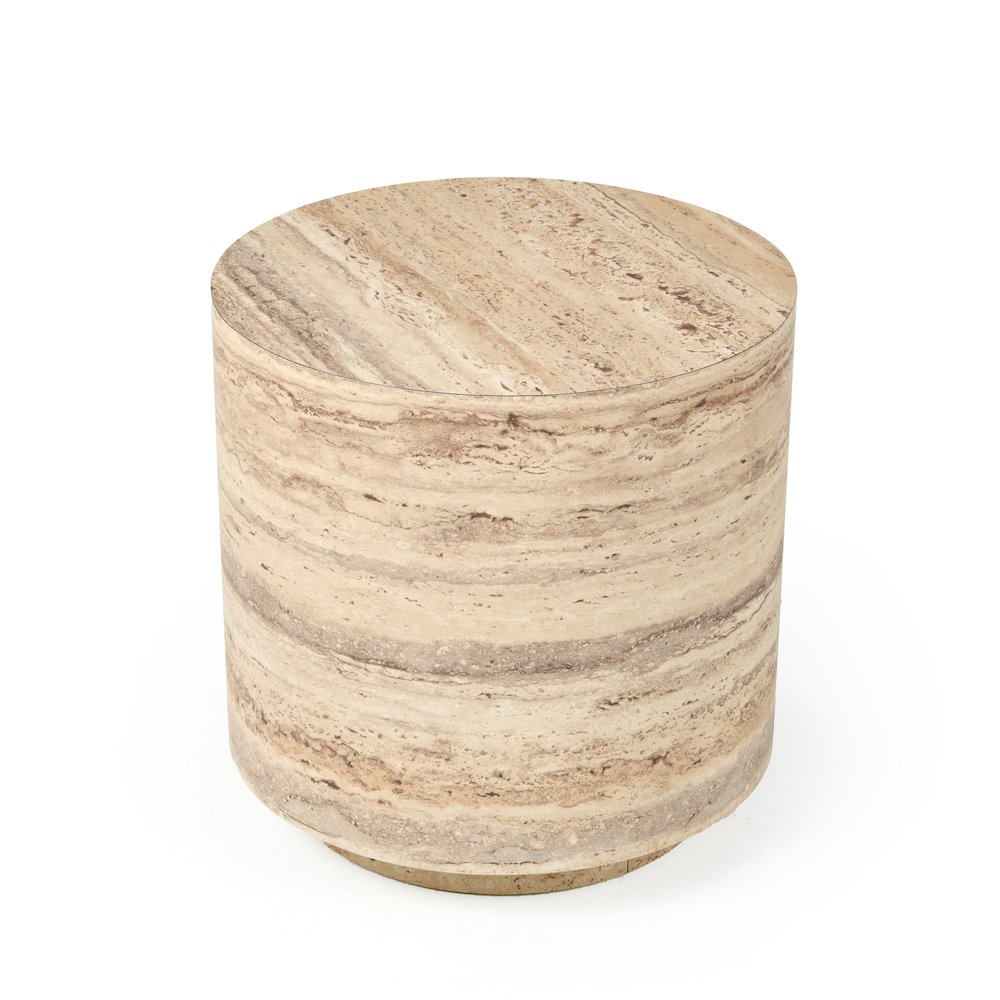 Nova Domus Roma - Modern Faux Travertine Round End Table. Picture 3
