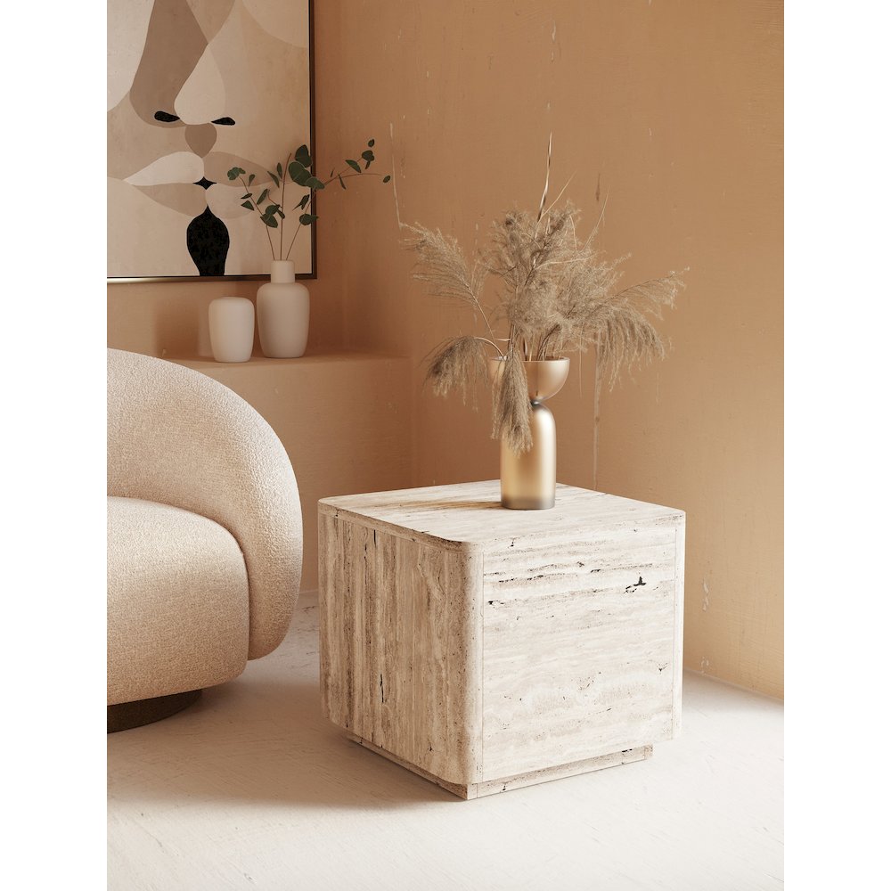 Nova Domus Roma - Modern Faux Travertine Square End Table. Picture 5