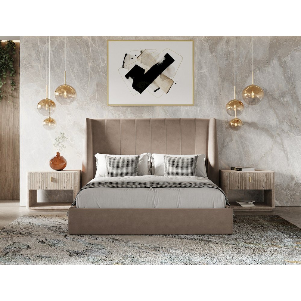 Roma - Modern Taupe Microfiber Upholstered Eastern King Bed. Picture 2