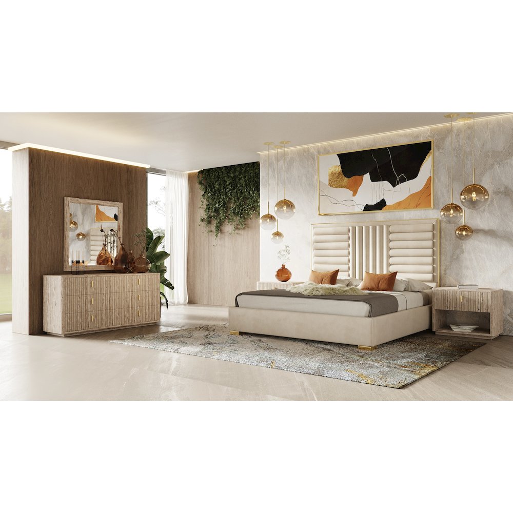 Nova Domus Roma - Modern Faux Travertine + Gold Nightstand. Picture 3