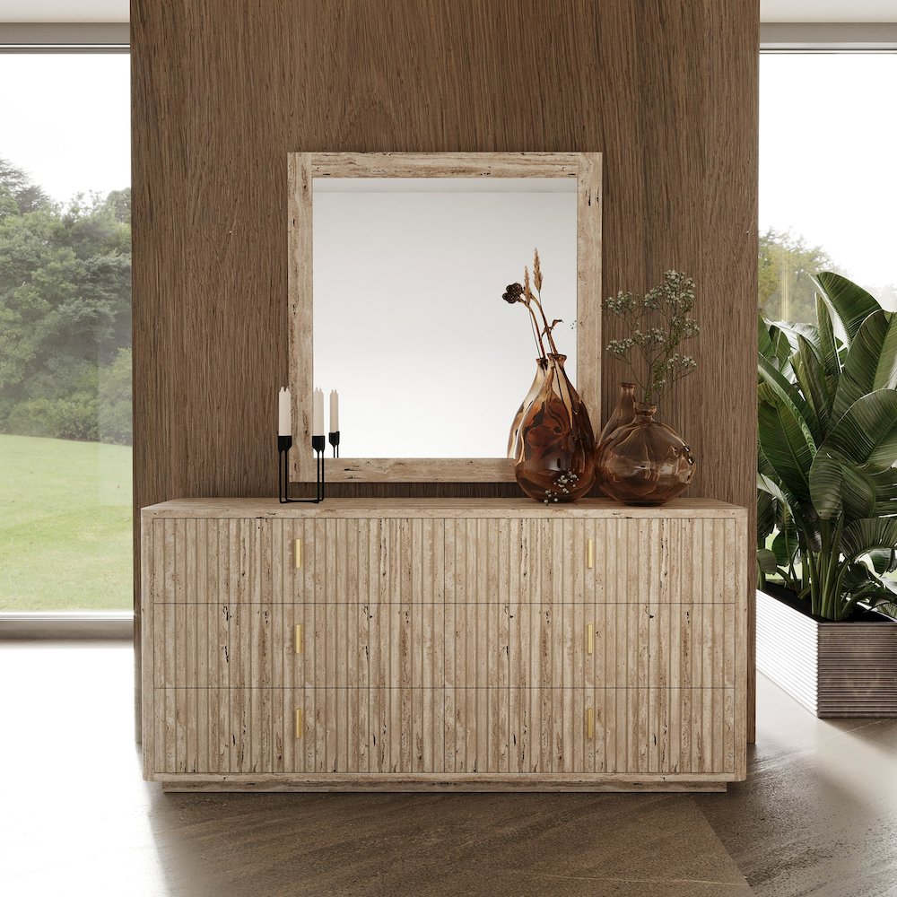 Roma - Modern Faux Travertine Gold Mirror. Picture 3