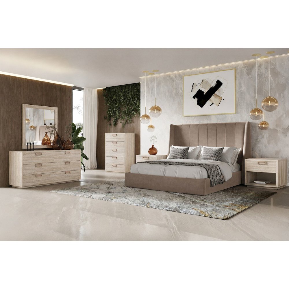 Roma - Modern Taupe Microfiber Upholstered Eastern King Bed. Picture 3