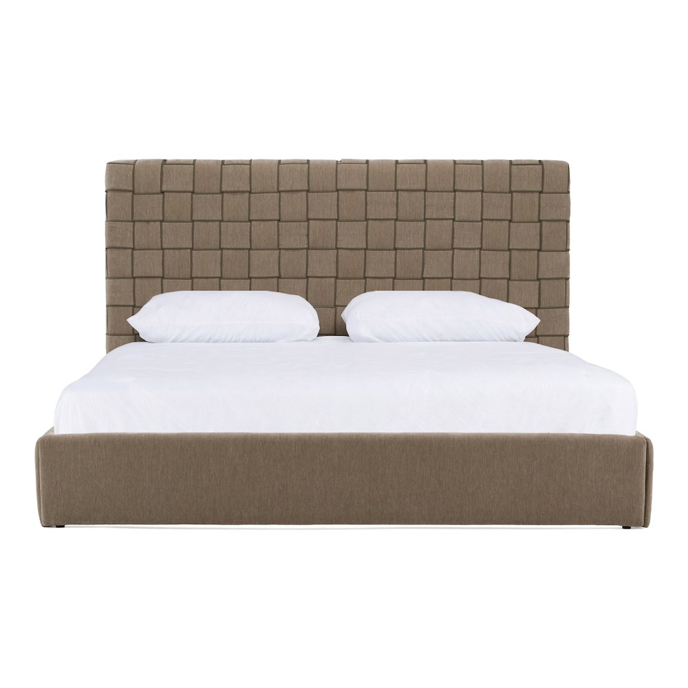 Eastern King Rousey - Modern Taupe Fabric Bed. Picture 1