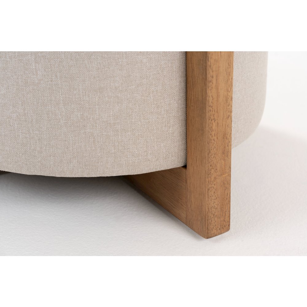 Modrest Sada - Mid-Century Modern Beige Linen + Chestnut Round Ottoman. Picture 4