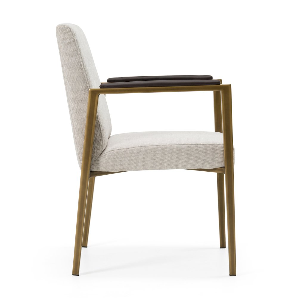 Modrest Sanders - Modern Off-White Fabric + Brass Dining Chair. Picture 3