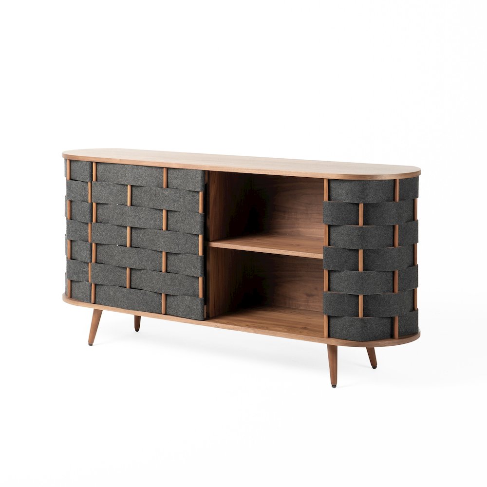 Modrest Sheridan - Mid-Century Modern Grey Fabric + Walnut Buffet. Picture 4