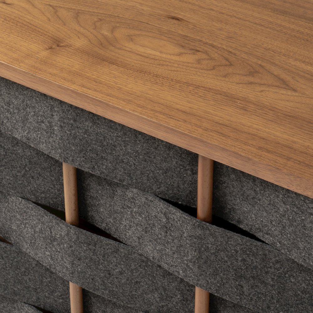 Modrest Sheridan - Mid-Century Modern Grey Fabric + Walnut Buffet. Picture 8