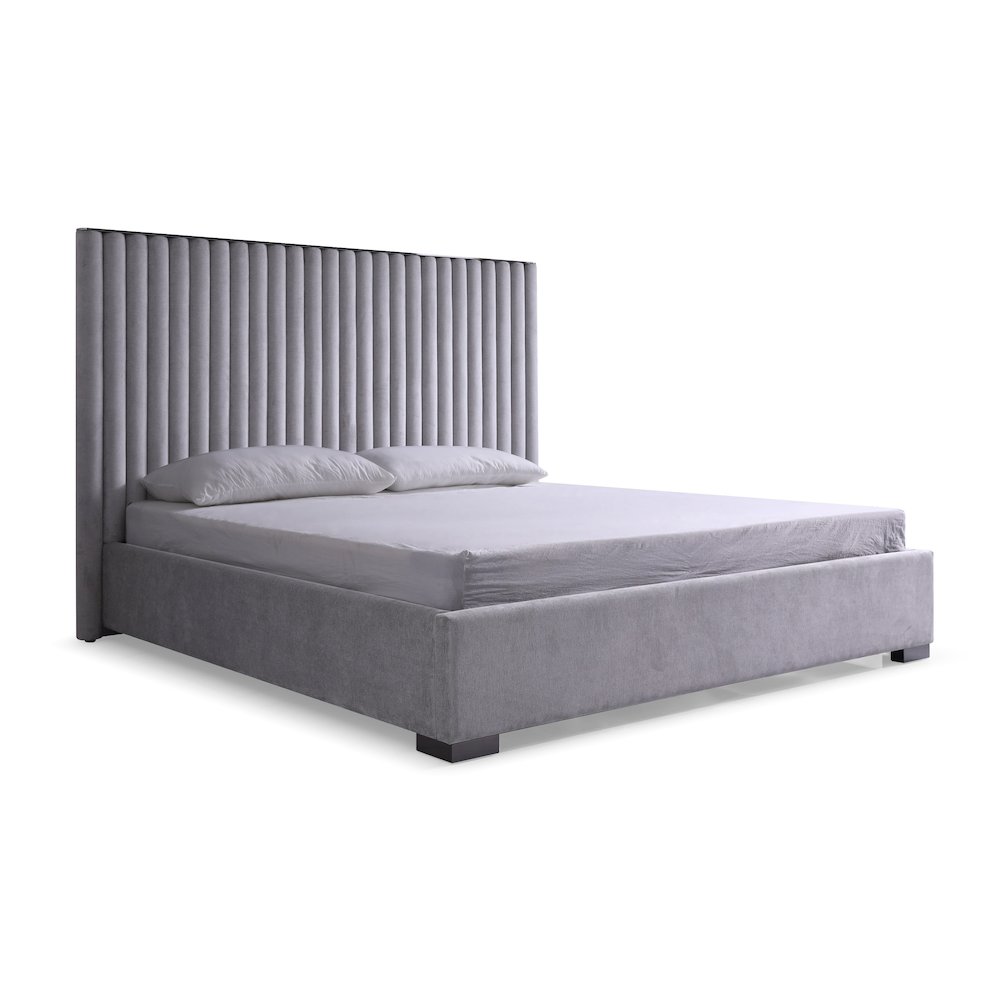Modrest Splendor - Silver + Grey Velvet Upholstered King Platform Bed. Picture 5
