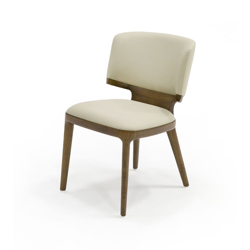 Contemporary Beige Leatherette and Walnut Set of 2 Dining Chair. Picture 2