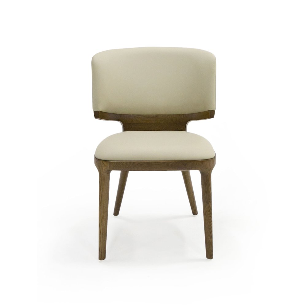 Contemporary Beige Leatherette and Walnut Set of 2 Dining Chair. Picture 4