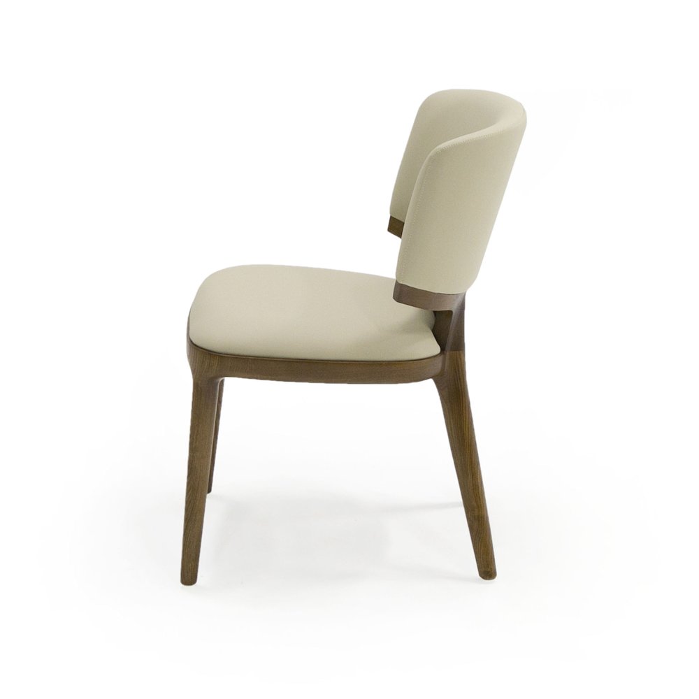 Contemporary Beige Leatherette and Walnut Set of 2 Dining Chair. Picture 5