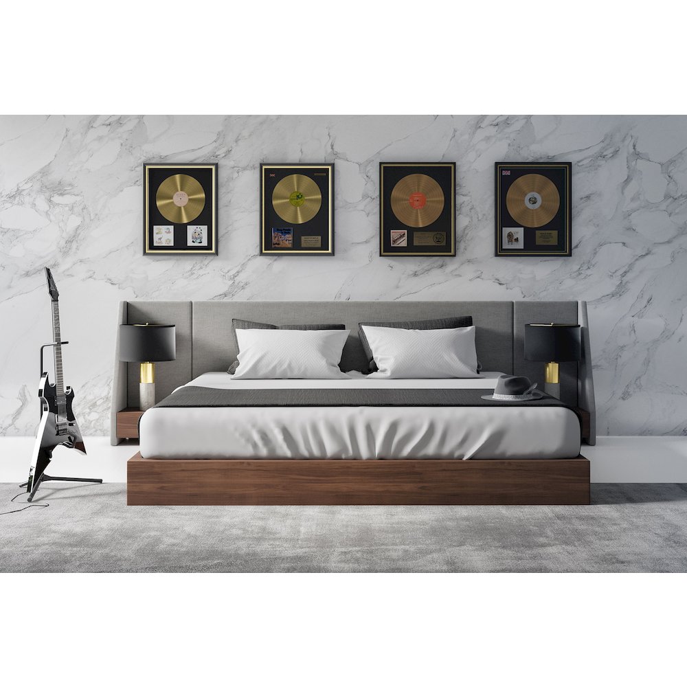 Nova Domus Janice - Queen Modern Grey and Walnut Bed and Nightstands. Picture 3