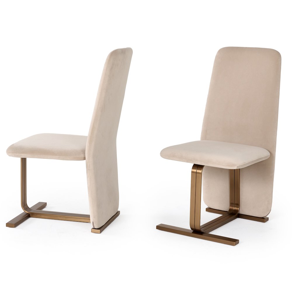 Modern Light Beige Grey Velvet + Brushed Brass Dining Chair (Set of 2). Picture 1