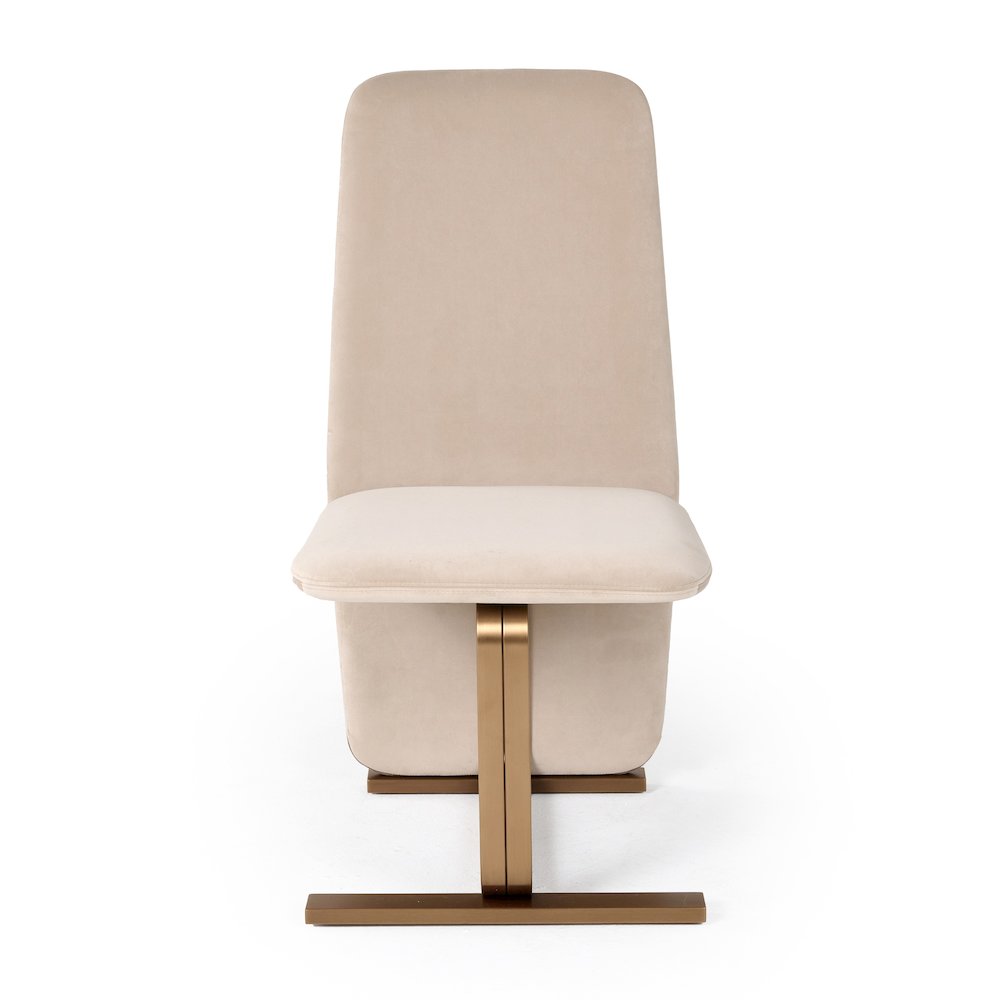 Modern Light Beige Grey Velvet + Brushed Brass Dining Chair (Set of 2). Picture 3