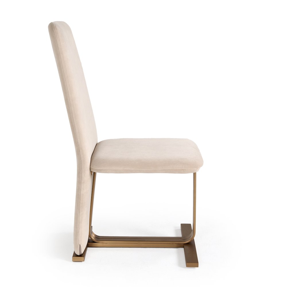 Modern Light Beige Grey Velvet + Brushed Brass Dining Chair (Set of 2). Picture 4